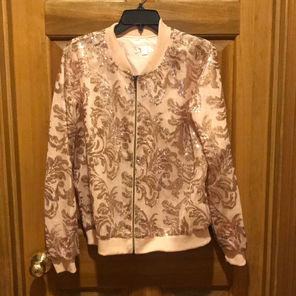Rose Gold Sequined Bomber Style Jacket